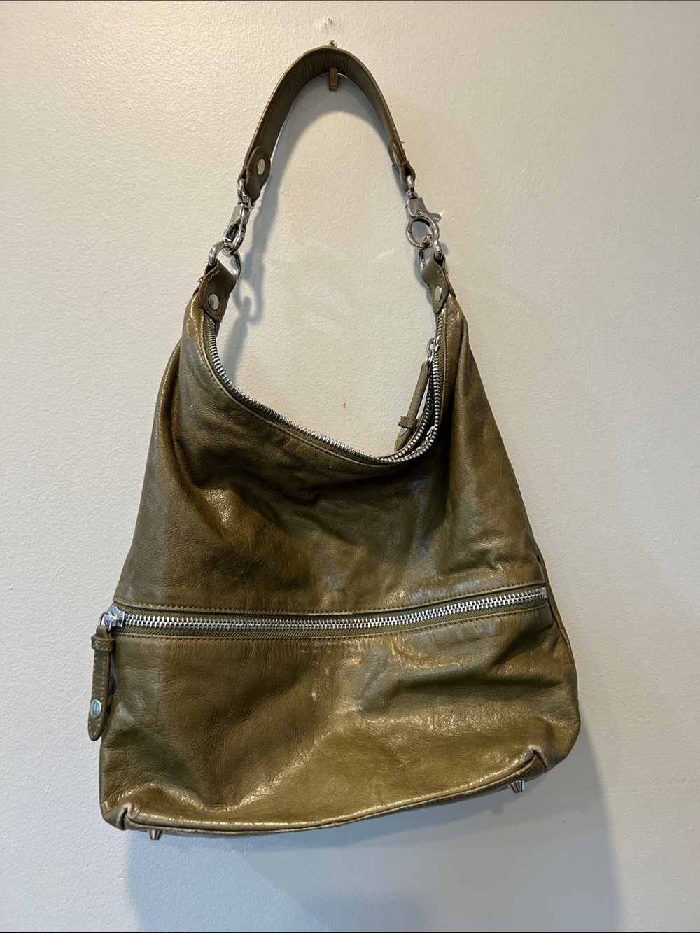 HOBO Olive Green Leather Shoulder Bag
